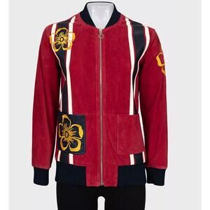 Valentino Spa Red Leather Embroidered Jacket - IT40 / US S